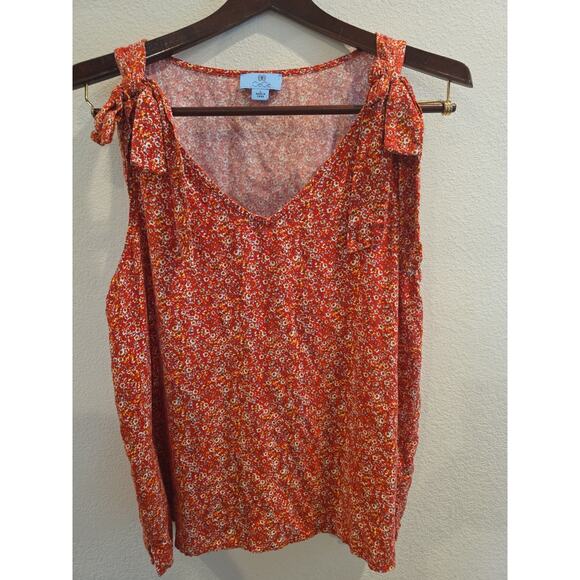 Nordstrom CeCe Floral TieShoulder Sleeveless Top Womens LG Red Floral 100% Rayon - Picture 2 of 6
